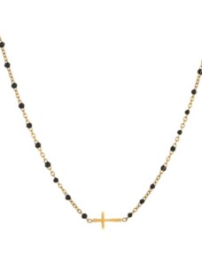 ORNAMENTI Pozlacený náhrdelník Cross Black Beads gold