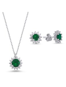 Klenoty Amber Stříbrná sada šperků kolečka zelená Emerald