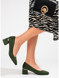 VINCEZA Trendy dámské zelené lodičky na širokém podpatku