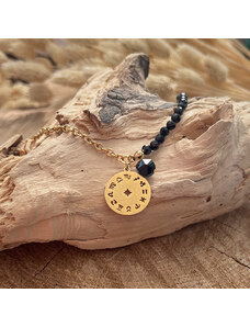 Estemia Onyxový náhrdelník s řetízkem a medailonkem se znamením zvěrokruhu ze zlaté chirurgické oceli