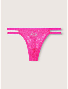 Victoria's Secret PINK Dámské krajkové kalhotky tanga Lace Strappy Thong Atomic Pink