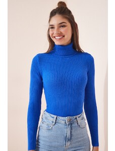 Happiness İstanbul Women's Vivid Blue Turtleneck Ribbed Lycra Sweater