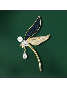 Éternelle Luxusní brož s perlou a zirkony Magdalena Gold - vážka