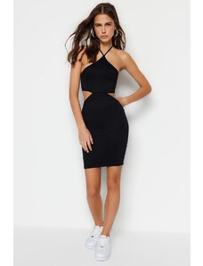 Trendyol Black Seamless Fitted Mini, Stretchy Knit Dress with Cut-Out Detail