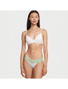 Victoria's Secret zelené bavlněné tanga kalhotky s krajkovým pasem Lace Waist Cotton Thong Panty