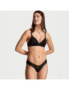 Victoria's Secret černé bavlněné tanga kalhotky s krajkovým pasem Lace Waist Cotton Thong Panty