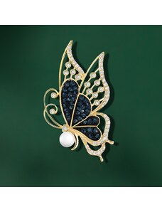 Éternelle Luxusní brož s perlou a zirkony Raula Gold - motýl