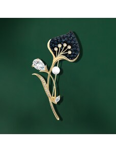 Éternelle Luxusní brož s perlou a zirkony Diara Gold - květina