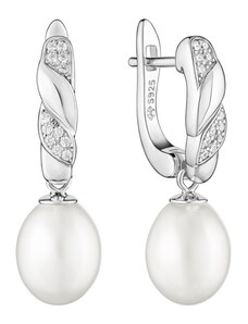 Gaura Pearls Stříbrné náušnice s bílou 8.5-9 mm perlou Selena, stříbro 925/1000