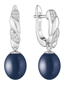 Gaura Pearls Stříbrné náušnice s černou 8.5-9 mm perlou Selena, stříbro 925/1000