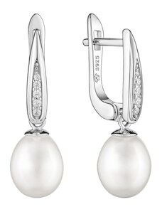 Gaura Pearls Stříbrné náušnice s bílou 8-8.5 mm perlou, stříbro 925/1000