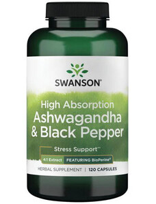 Swanson High Absorption Ashwagandha & Black Pepper 120 ks, kapsle