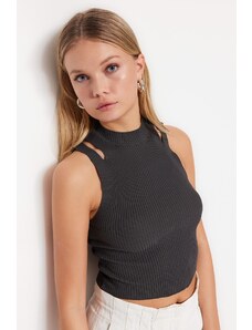 Trendyol Anthracite Knitwear Blouse with Crop Window/Cut Out Detailed