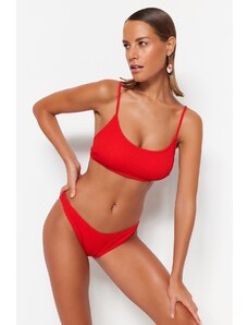 Trendyol Red Textured High Leg Bikini Bottom