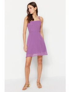 Trendyol fialové tkané šifonové popruhy s podšívkou Mini tkané šaty