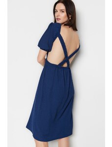 Trendyol Navy Blue Backless Midi Wrap Knitted Dress