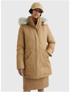 Tommy Hilfiger Béžová dámská zimní bunda s odepínací kapucí a kožíškem Tommy Hilfi - Dámské