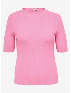 Růžové dámské žebrované tričko ONLY CARMAKOMA Ally - Dámské