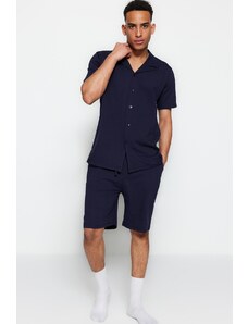 Trendyol Navy Blue Unisex Regular Fit Apache Collar Pajama Set
