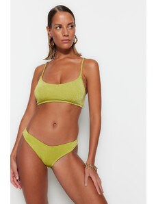 Trendyol Zelený V-Cut Třpytivý Regular Leg Bikini Bottom