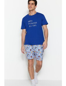 Trendyol Dark Blue Unisex Regular Fit Printed Pajamas Set