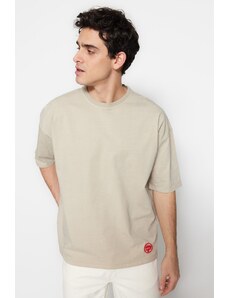 Trendyol Limitovaná edice béžová oversize/široký střih bledé trik 100% bavlna tlusté tričko
