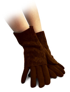 Dámské bavlněné rukavice se štrikovaným návlekem - tmavě hnědé 02