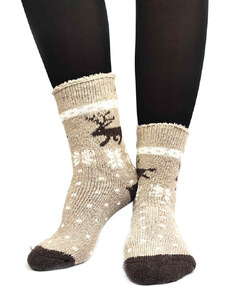 Vánoční dámské ponožky sobík cappuccino