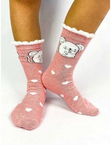 Veselé růžové dívčí ponožky s bílou myškou