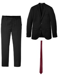 bonprix 3dílný oblek: sako, kalhoty, kravata Černá