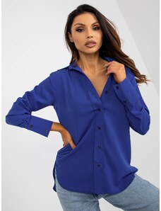 Fashionhunters Dámská kobaltově modrá klasická košile s dlouhým rukávem