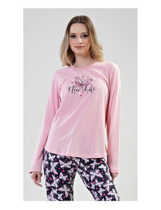 Vienetta Secret Dámské pyžamo dlouhé Motýlci, barva světle růžová, 100% bavlna
