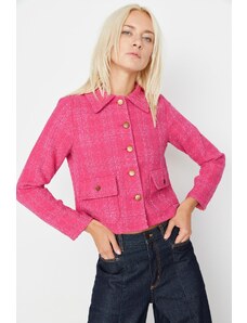 Trendyol Pink Fitted Pocket Detailed Plaid Woven Jacket