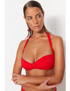 Trendyol Red Strapless Pleated Bikini Top