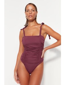 Trendyol Claret Red Square Collar Draped Regular Leg Swimsuit