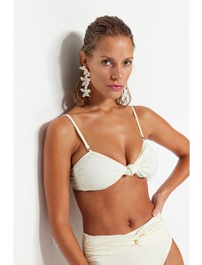 Trendyol Ecru Strapless Knotted Textured Bikini Top