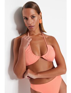 Trendyol Orange Strapless Alternative Use Textured Bikini Top