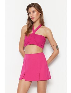 Trendyol Fuchsia Double Slit Super Mini Weave Shorts Skirt