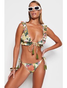 Trendyol Tropical Patterned Triangle Frilly Bikini Set