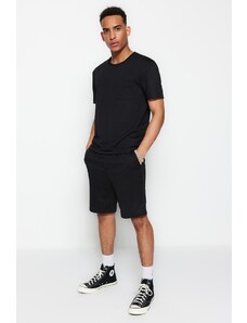 Trendyol Black Men's Regular/Regular Cut Tshirt-Shorts Cotton Tracksuit Set