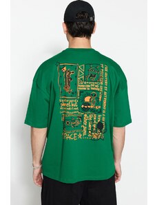 Trendyol Green Oversize/Wide-Fit 100% Cotton Back Printed Short Sleeve T-Shirt