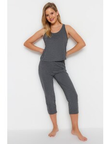 Trendyol Anthracite Cotton Halter Collar Undershirt-Capri Knitted Pajama Set