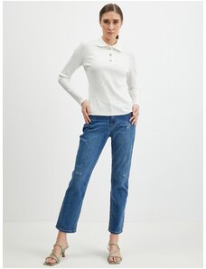 Orsay Bílé dámské žebrované polo tričko - Dámské
