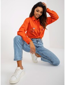 Fashionhunters Oranžová košile s potiskem a límečkem