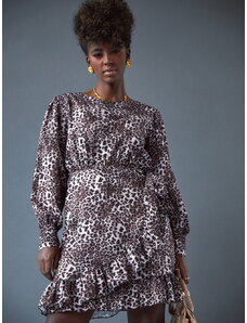 FASARDI Neformální šaty s volánky s leopardím vzorem
