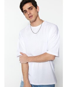 Trendyol White Oversize/Wide Cut Basic tričko ze 100% bavlny