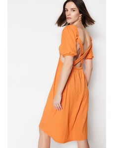 Trendyol oranžové backless midi wrap pletené šaty