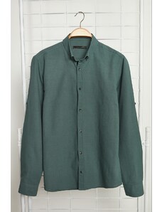 Trendyol Dark Green Slim Fit Buttoned Collar Epaulette 100% Cotton Shirt