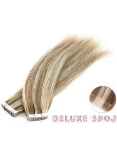 Deluxe neviditelné vlasové PU pásky tape in na prodlužování vlasů 40cm 14/24 - tmavá blond / platinová extra