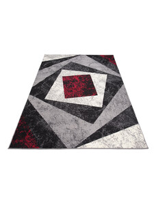 Chemex Moderní koberec Tap - čtverce 2 - šedý/červený Rozměr koberce: 80x150 cm
